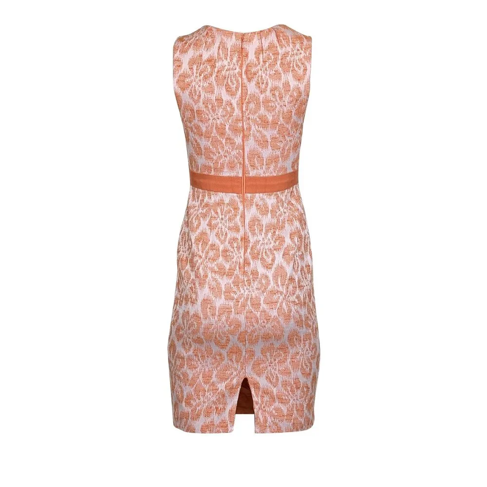 Carmen Marc Valvo - Orange Floral Sleeveless Midi Cocktail Dress Sz 2